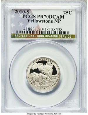 image for: 2010-S 25C Hot Springs PR 70 Deep Cameo PCGS, 2010-S 25C Yellowstone PR 70 Deep Cameo PCGS, 2010-S 25C ... (Total: 5 coins)