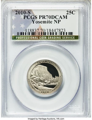 image for: 2010-S 25C Hot Springs PR 70 Deep Cameo PCGS, 2010-S 25C Yellowstone PR 70 Deep Cameo PCGS, 2010-S 25C ... (Total: 5 coins)