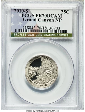image for: 2010-S 25C Hot Springs PR 70 Deep Cameo PCGS, 2010-S 25C Yellowstone PR 70 Deep Cameo PCGS, 2010-S 25C ... (Total: 5 coins)