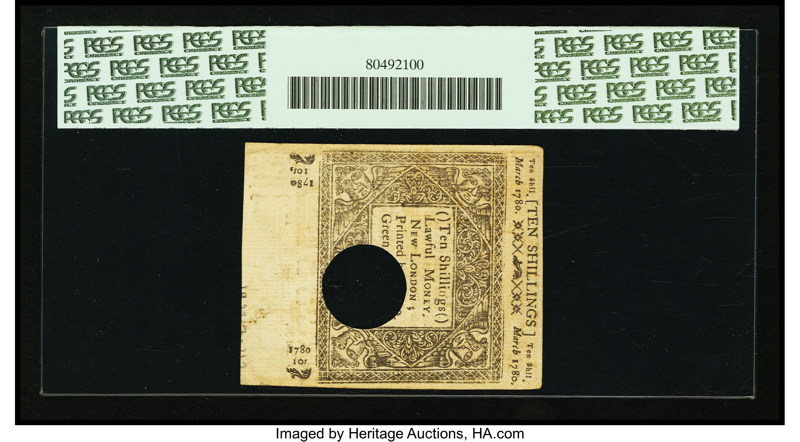 image for: Connecticut March 1, 1780 10s Hole Cancel PCGS About New 53....