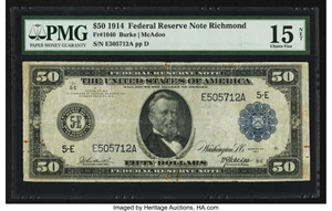 image for: Fr. 1040 $50 1914 Federal Reserve Note PMG Choice Fine 15 Net....