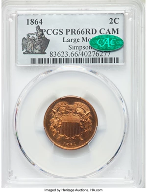 image for: 1864 2C Large Motto PR66 Red Cameo PCGS. CAC....