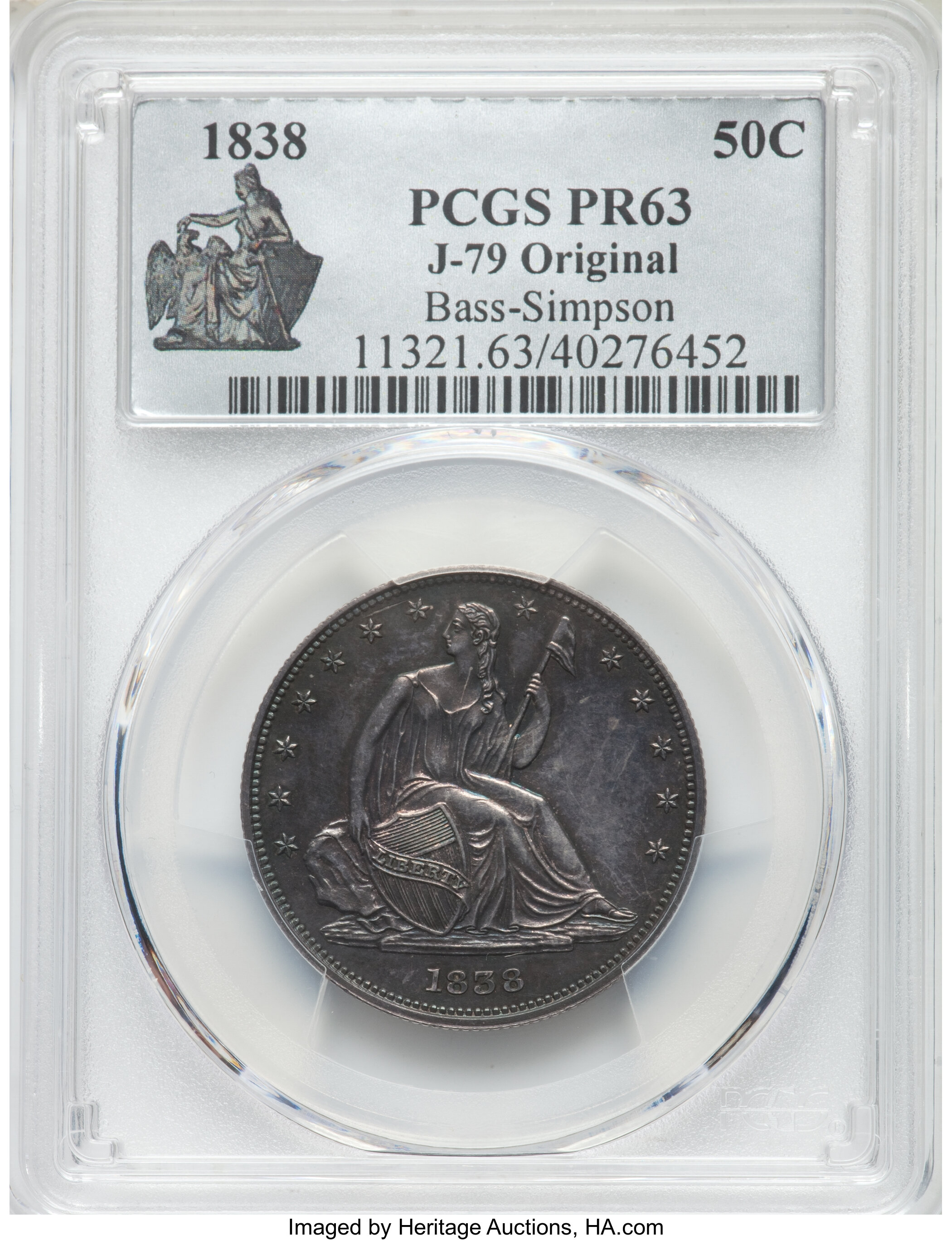 image for: 1838 P50C Seated Liberty Half Dollar, Judd-79 Original, Pollock-89, High R.7, PR63 PCGS....