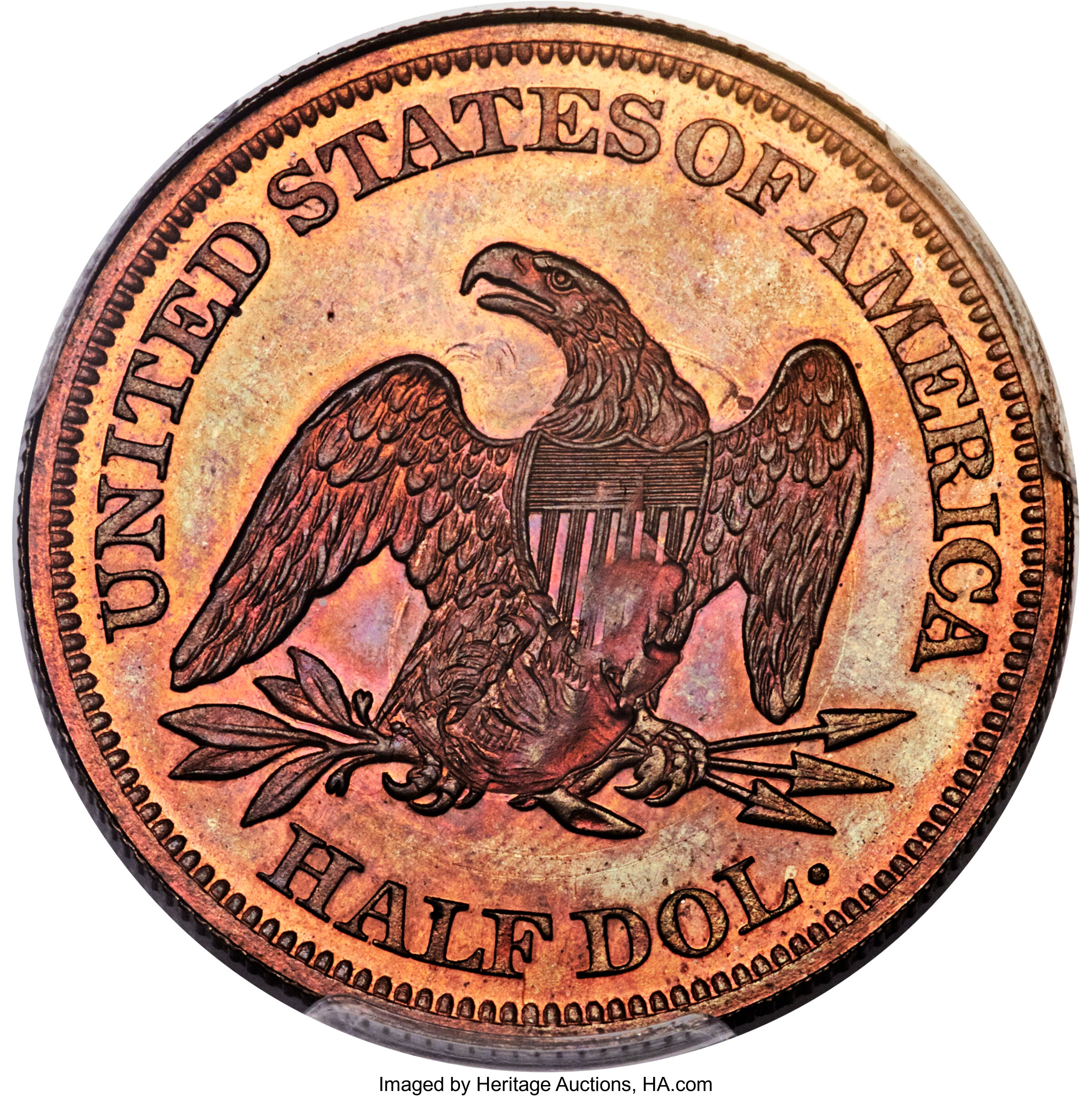 image for: 1859 P50C Half Dollar, Judd-244, Pollock-300, High R.7, PR65 Red and Brown PCGS....