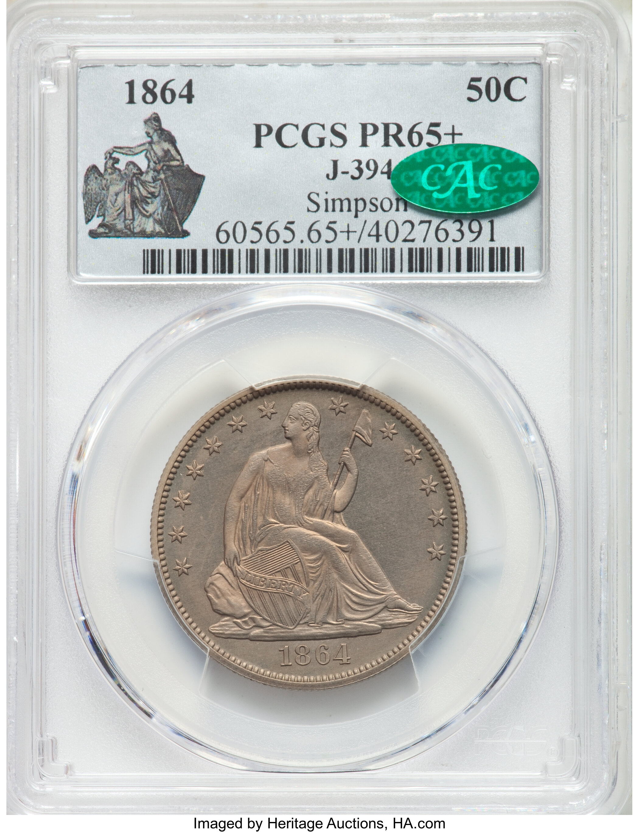 image for: 1864 50C Half Dollar, Judd-394, Pollock-462, R.8, PR65+ PCGS. CAC....