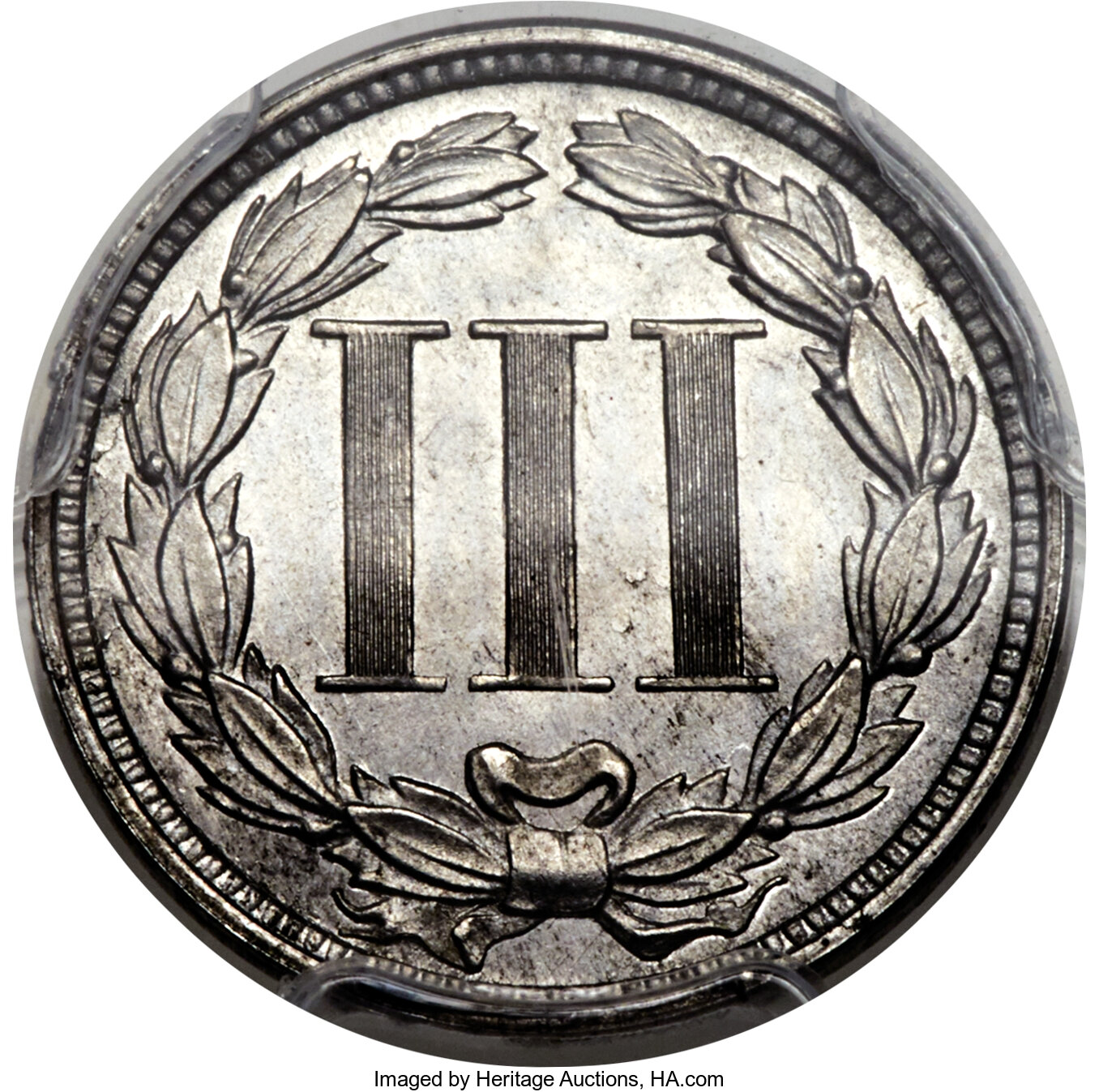 image for: 1865 3C Three Cent Nickel, Judd-414A, Pollock-486, R.8, PR66 PCGS. CAC....