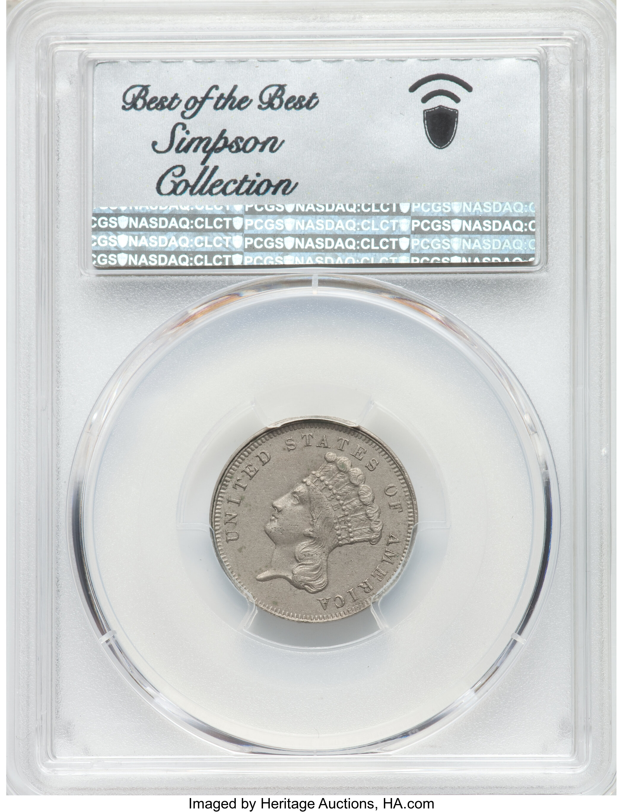 image for: 1866 5C Five Cents/Three Dollars, Judd-531A, Pollock-596, Unique, PR62 PCGS....