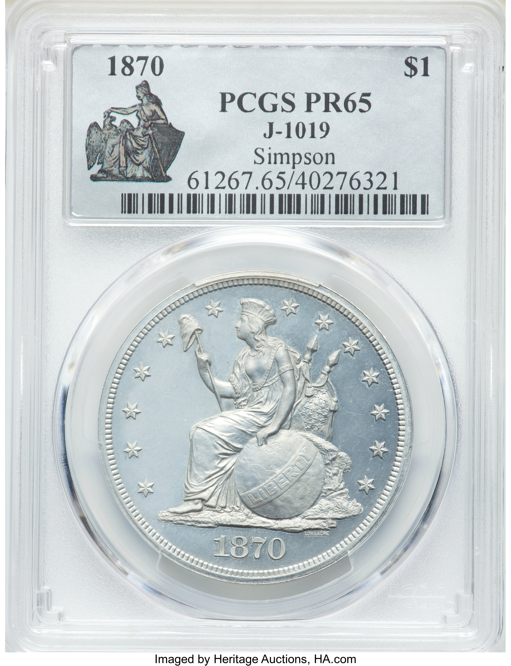 image for: 1870 $1 Indian Princess Dollar, Judd-1019, Pollock-1154, High R.7, PR65 PCGS....