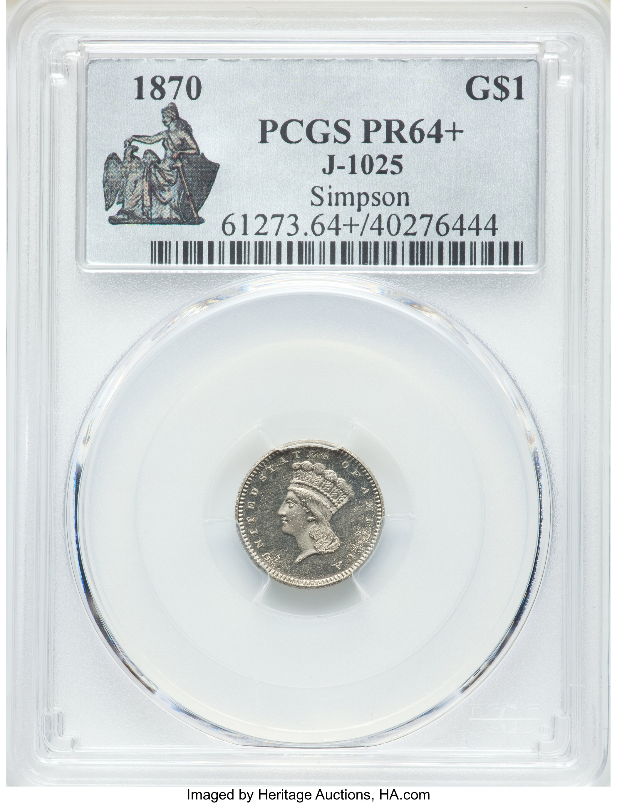 image for: 1870 G$1 Gold Dollar, Judd-1025, Pollock-1160, R.8, PR64+ PCGS....