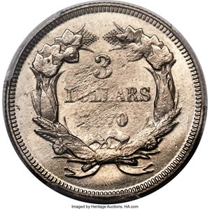 image for: 1870 $3 Three Dollars, Judd-1031, Pollock-1166, R.8, PR63+ PCGS. CAC....