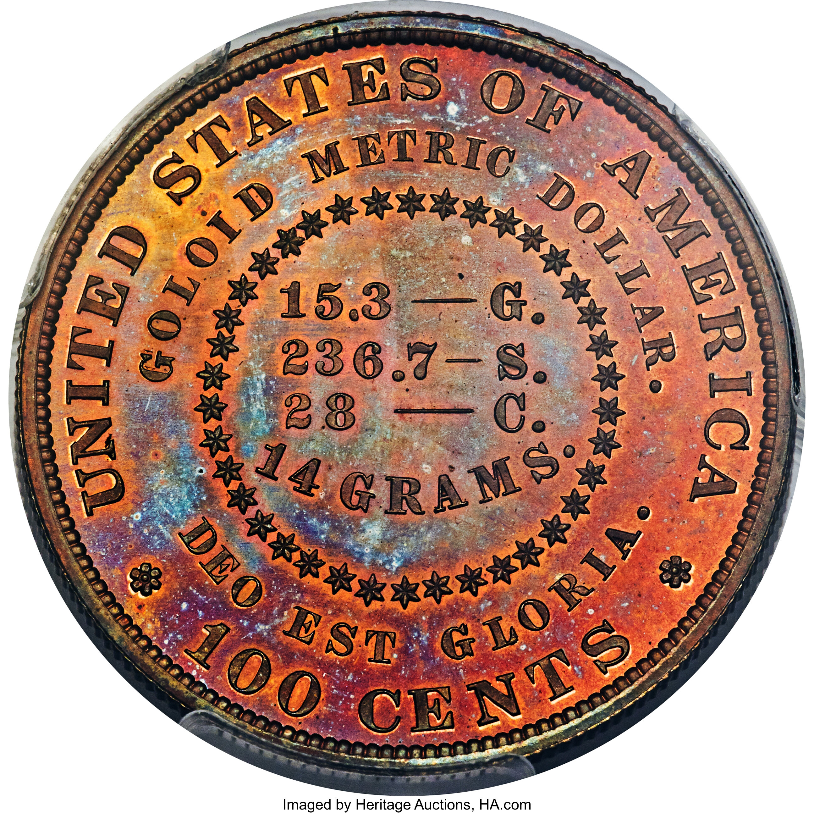 image for: 1879 $1 Goloid Metric Dollar, Judd-1628, Pollock-1824, Low R.7, PR67+ Red and Brown PCGS....