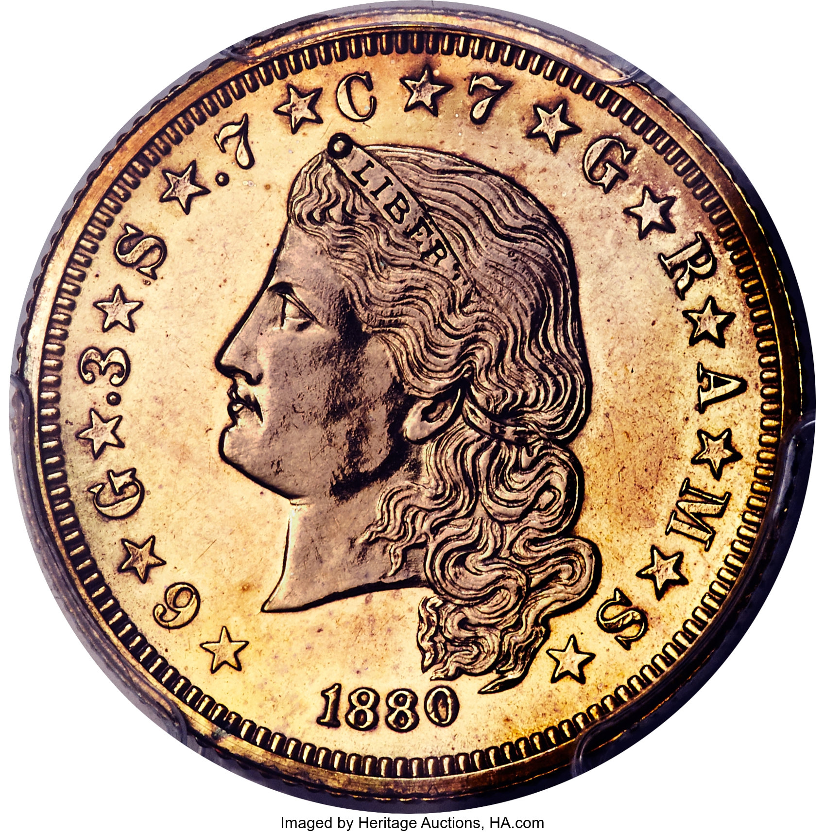 image for: 1880 $4 Flowing Hair Stella, Judd-1658, Pollock-1858, High R.6, Gilt, PR62 PCGS....