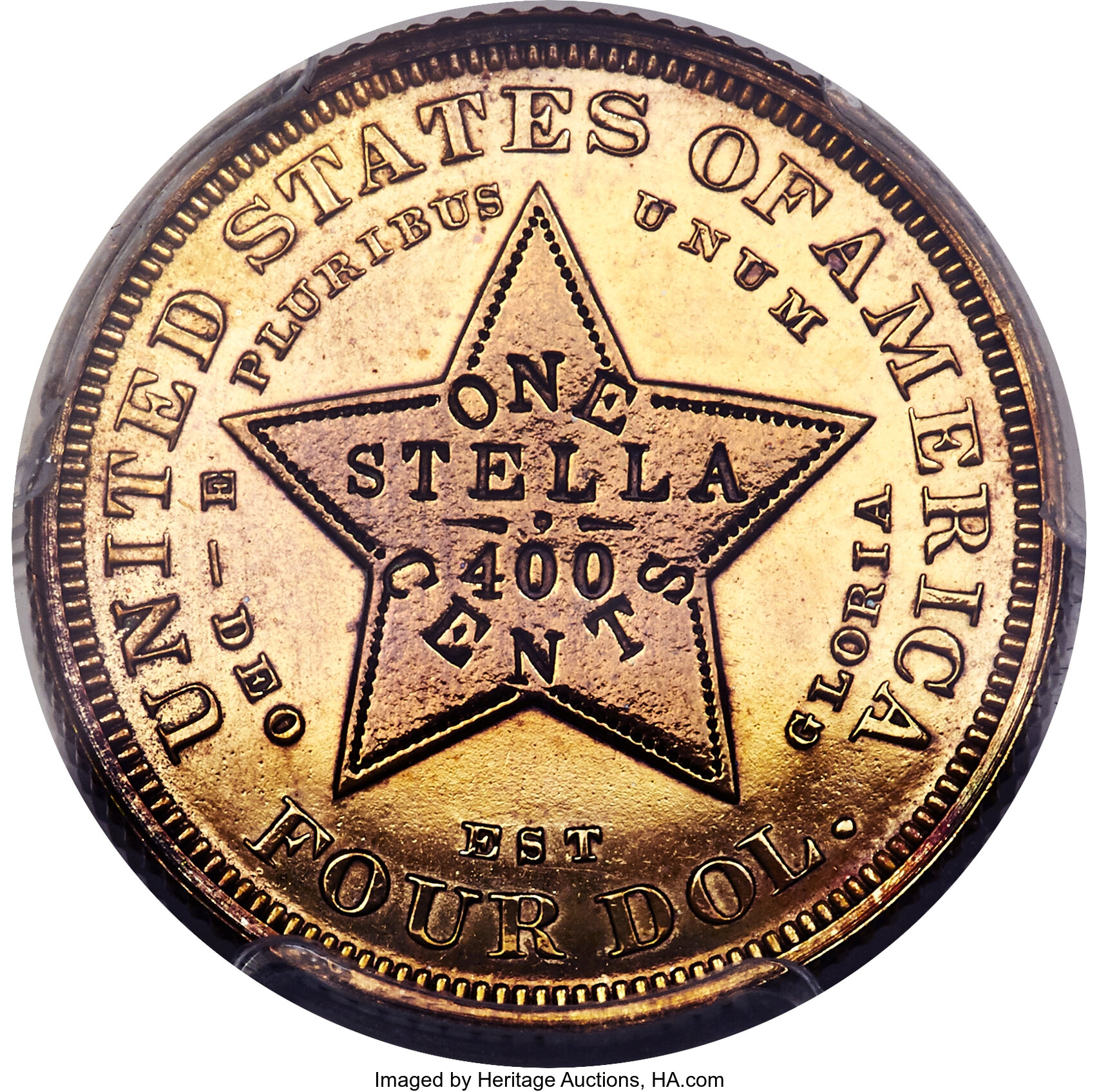 image for: 1880 $4 Flowing Hair Stella, Judd-1658, Pollock-1858, High R.6, Gilt, PR62 PCGS....