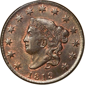 image for: 1819 1C Small Date, N-8, R.1, MS65 Brown NGC....