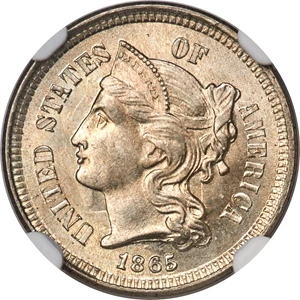 image for: 1865 3CN MS67 NGC....