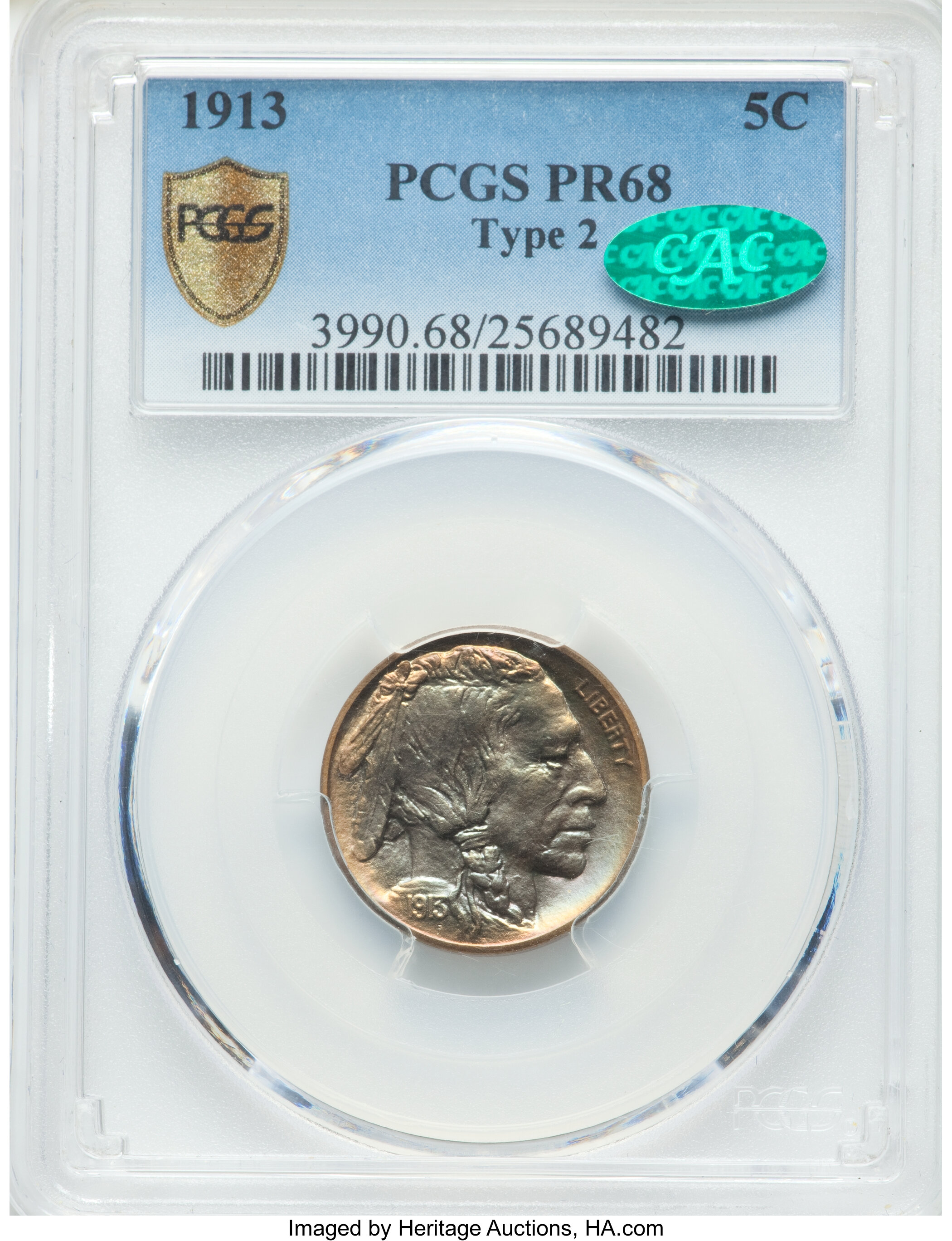1913 5c Buffalo, Matte Finish, Type 2 PR68 CAC thumbnail 4