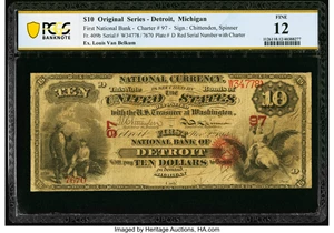image for: Detroit, MI - $10 Original Fr. 409b The First National Bank Ch. # 97 PCGS Banknote Fine 12....