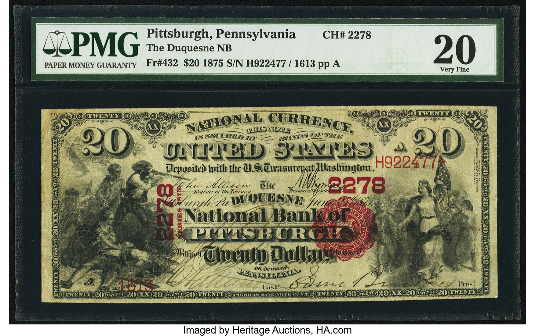 image for: Pittsburgh, PA - $20 1875 Fr. 432 The Duquesne National Bank Ch. # 2278 PMG Very Fine 20....