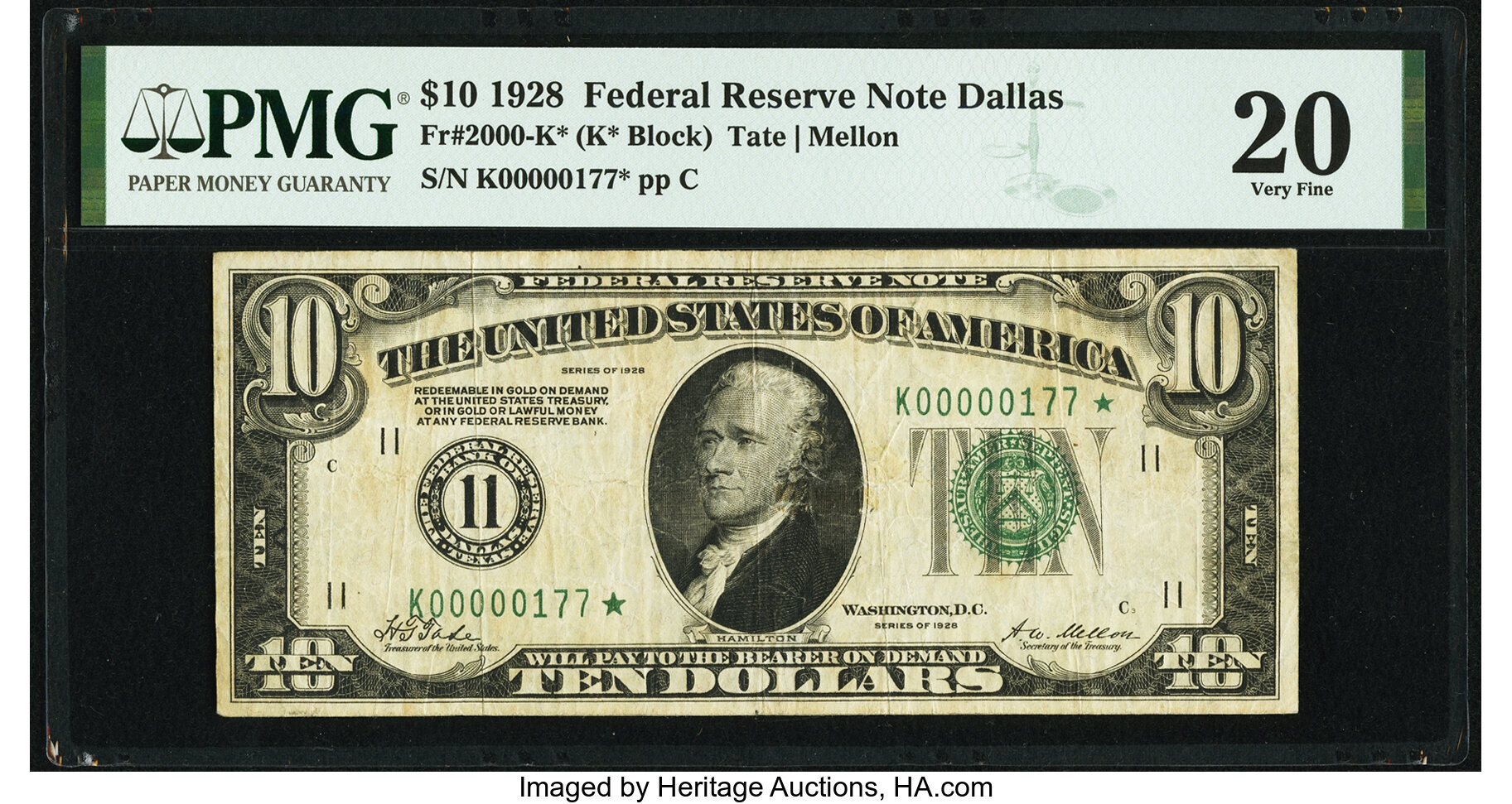 image for: Low Serial Number 177 Fr. 2000-K* $10 1928 Federal Reserve Note. PMG Very Fine 20....