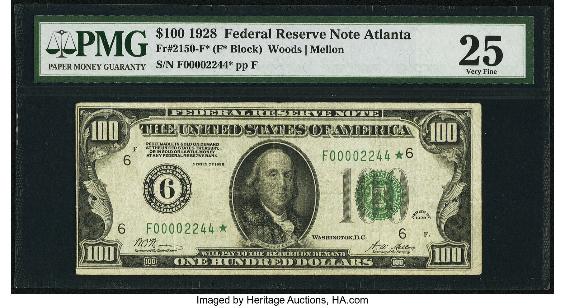 image for: Fr. 2150-F* $100 1928 Federal Reserve Note. PMG Very Fine 25....