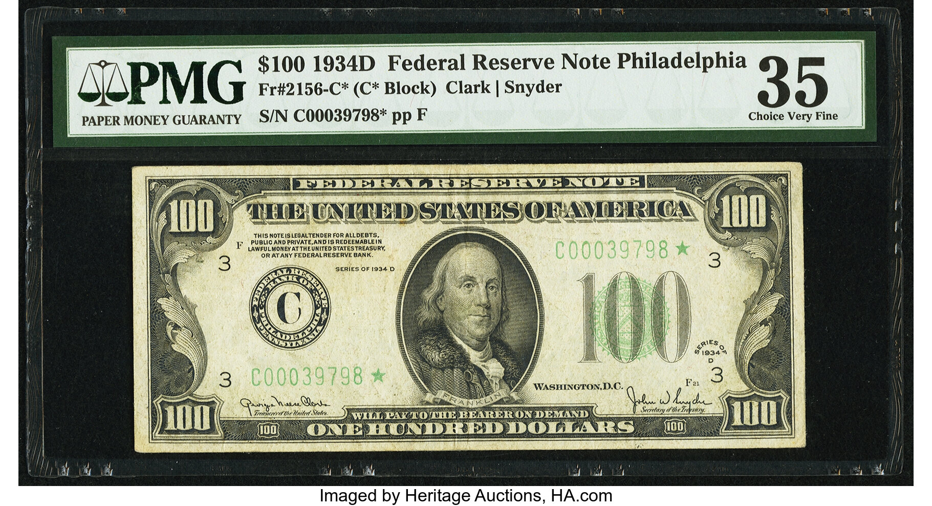 image for: Fr. 2156-C* $100 1934D Federal Reserve Note. PMG Choice Very Fine 35....