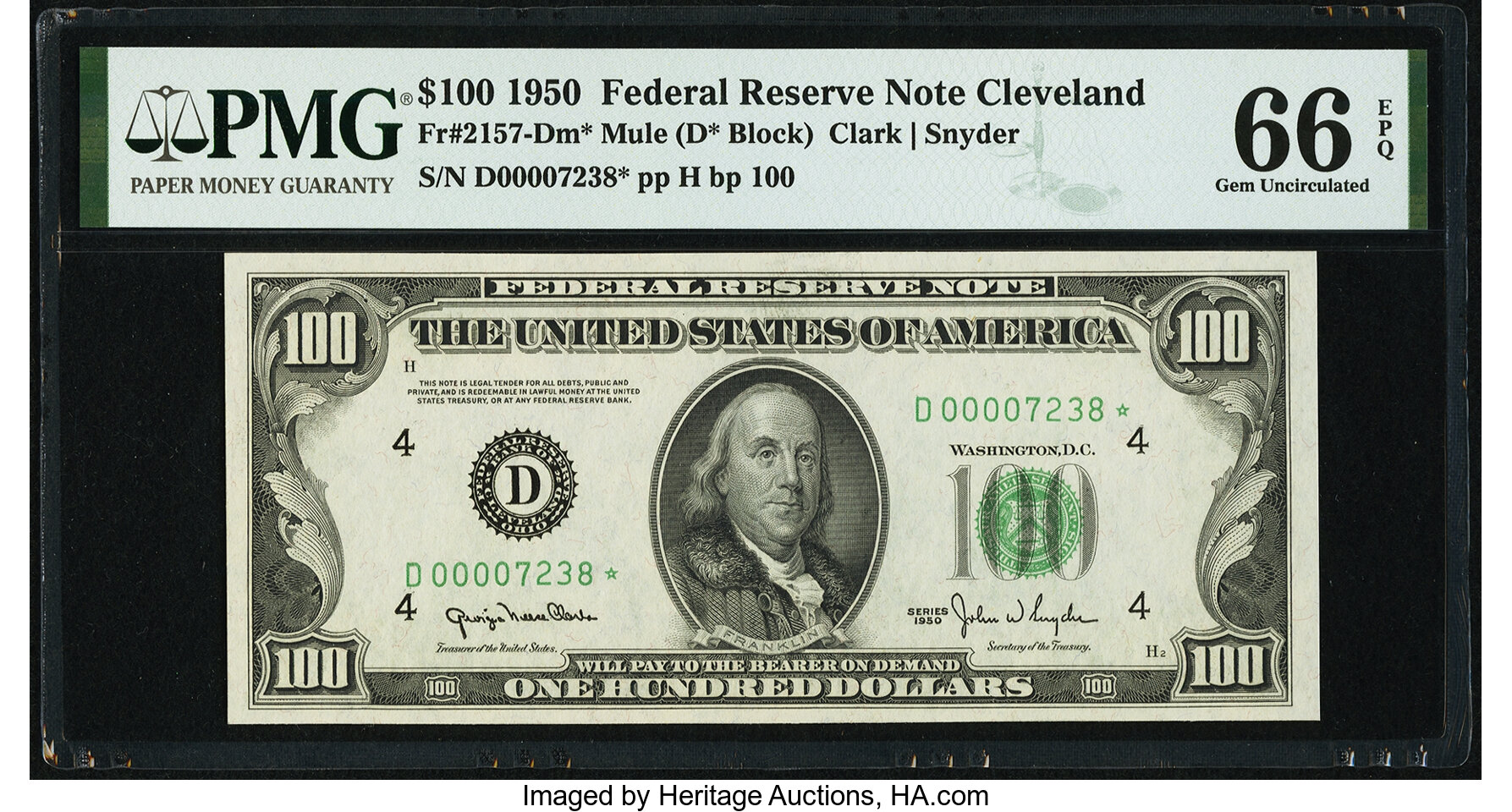 1950 $100 Replacement, Cleveland (Fr. 2157D*)