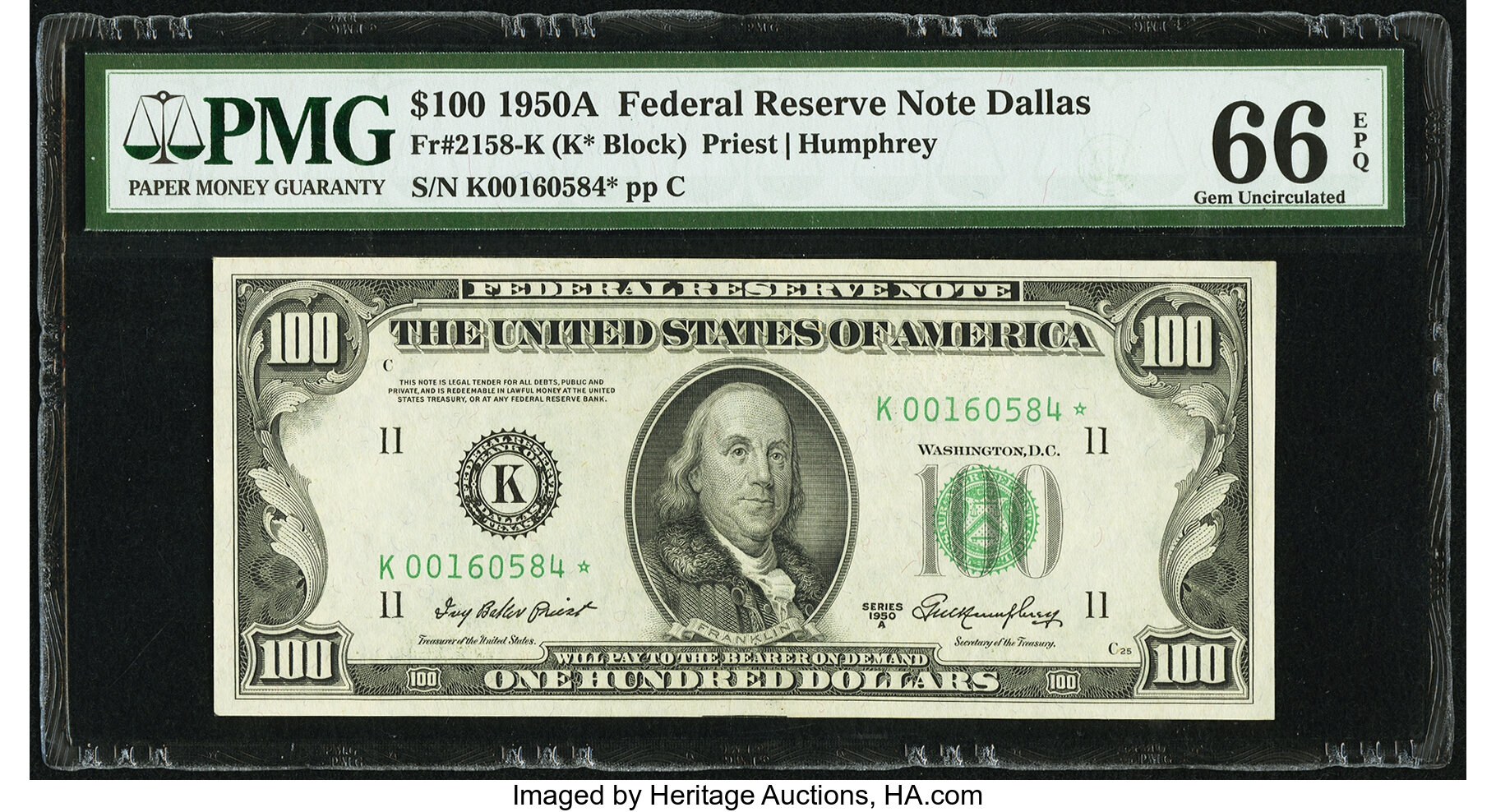 image for: Fr. 2158-K* $100 1950A Federal Reserve Note. PMG Gem Uncirculated 66 EPQ....
