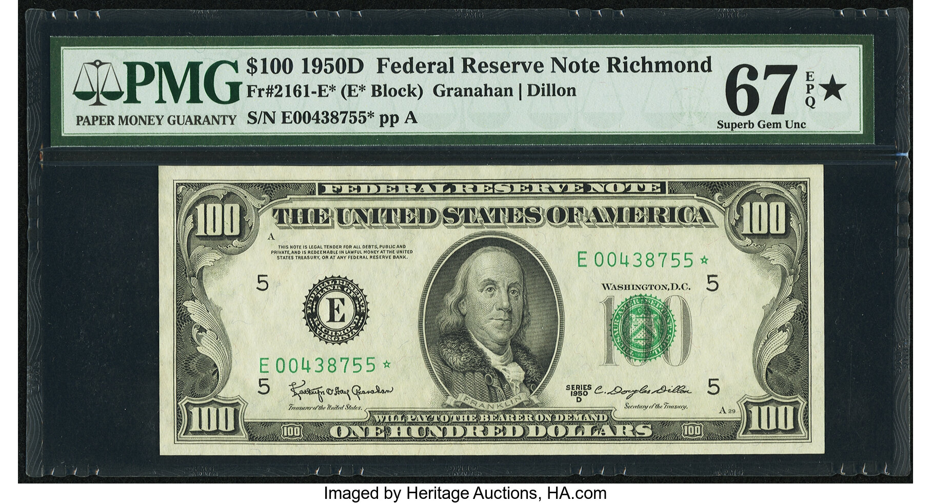 image for: Fr. 2161-E* $100 1950D Federal Reserve Note. PMG Superb Gem Unc 67 EPQ★ ....
