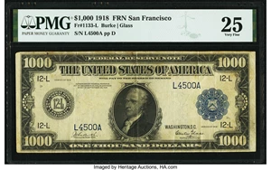 image for: Fr. 1133-L $1,000 1918 Federal Reserve Note PMG Very Fine 25....