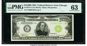 image for: Fr. 2231-G $10,000 1934 Federal Reserve Note. PMG Choice Uncirculated 63....