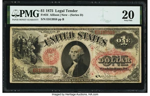image for: Fr. 24 $1 1875 Legal Tender PMG Very Fine 20....