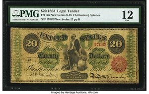 image for: Fr. 126 $20 1863 Legal Tender PMG Fine 12....
