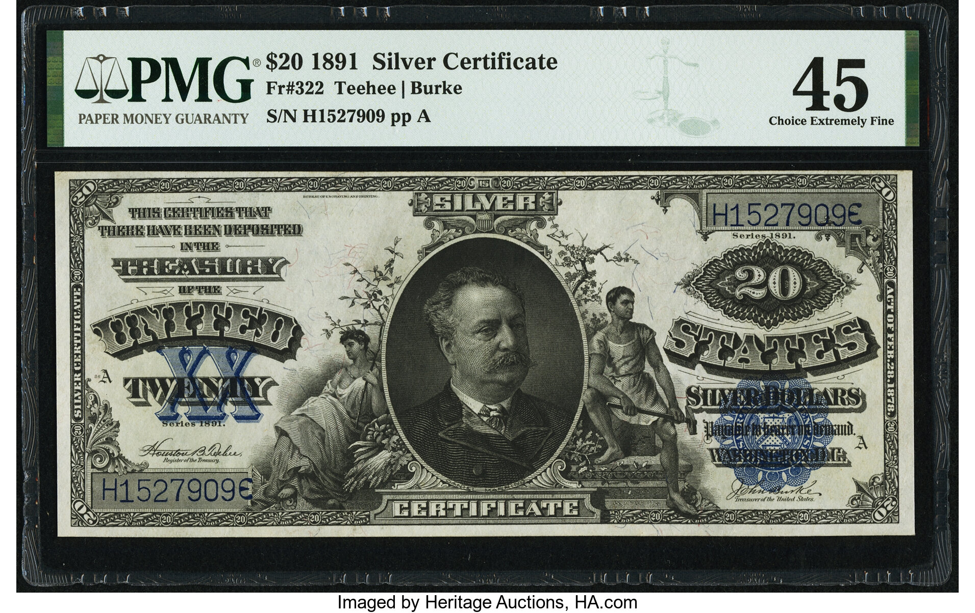 Fr. 322 $20 1891 Silver Certificate PMG Choice Extremely Fine 45. ...