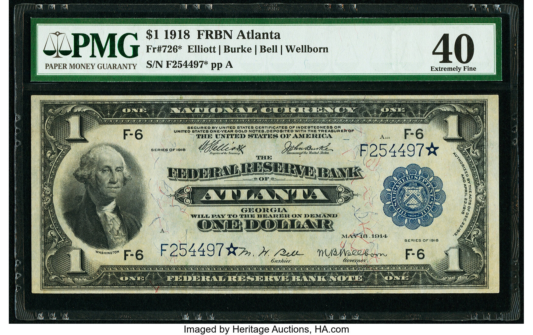 image for: Fr. 726* $1 1918 Federal Reserve Bank Note PMG Extremely Fine 40....