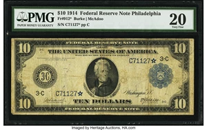 image for: Fr. 912* $10 1914 Federal Reserve Note PMG Very Fine 20....