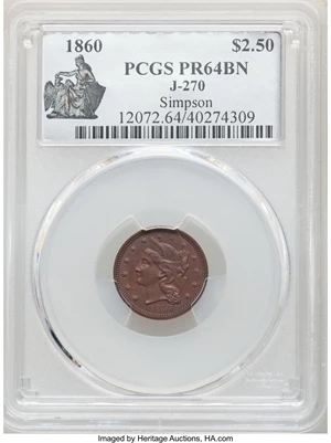 image for: 1860 P$21/2 Quarter Eagle, Judd-270, Pollock-318, R.7, PR64 Brown PCGS....