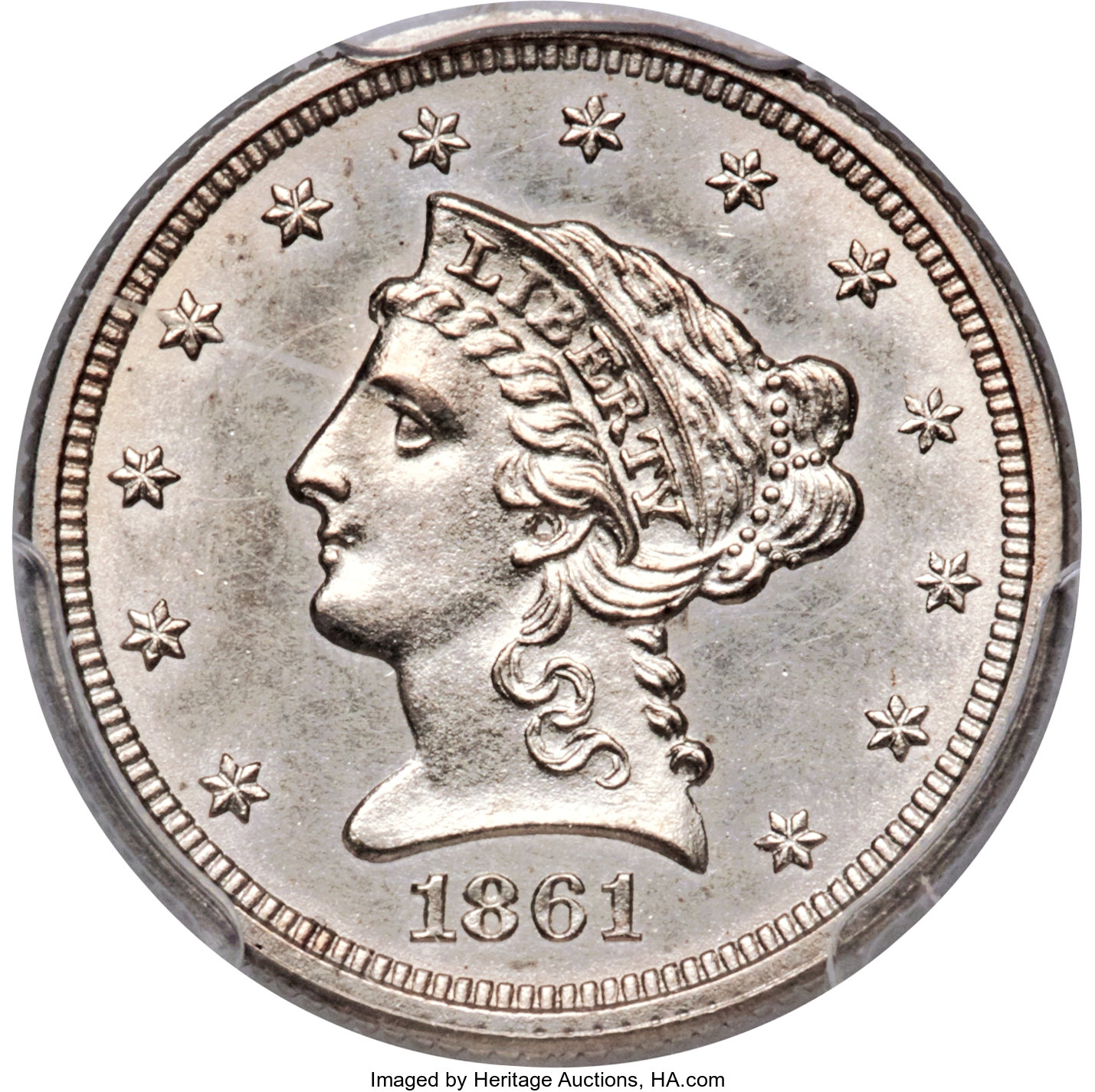 image for: 1861 DT$2 1/2 Quarter Eagle, Judd-281, Pollock-332, High R.7, MS63+ PCGS. ...