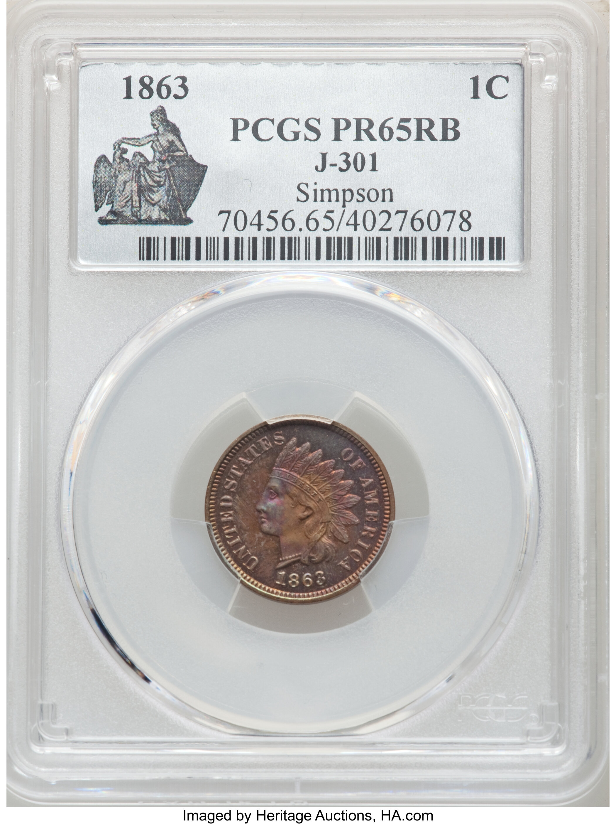 image for: 1863 1C One Cent, Judd-301, Pollock-367, R.7, PR65 Red and Brown PCGS....