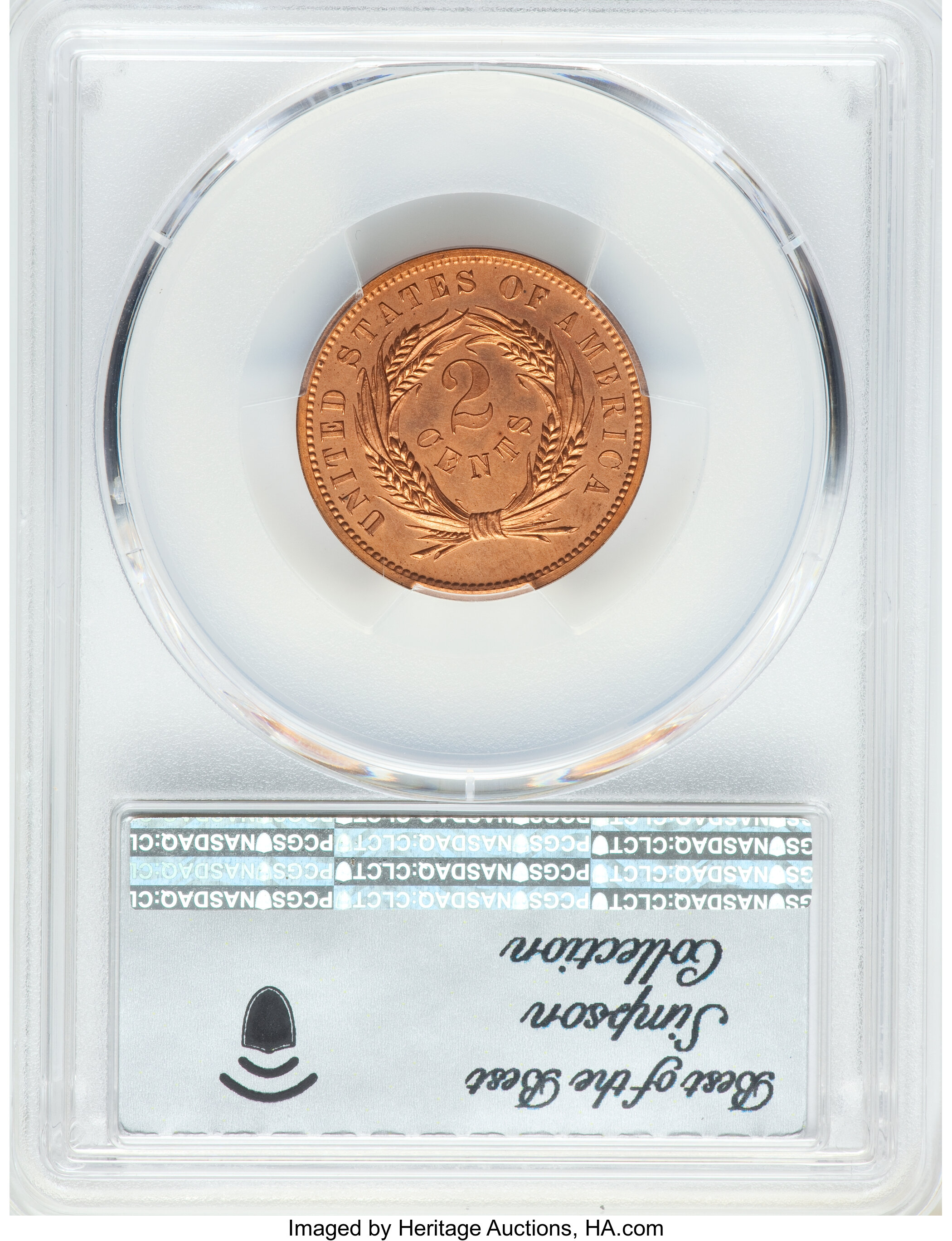 image for: 1863 2C Two Cents, Judd-305, Pollock-370, R.4, PR66 Red PCGS. ...