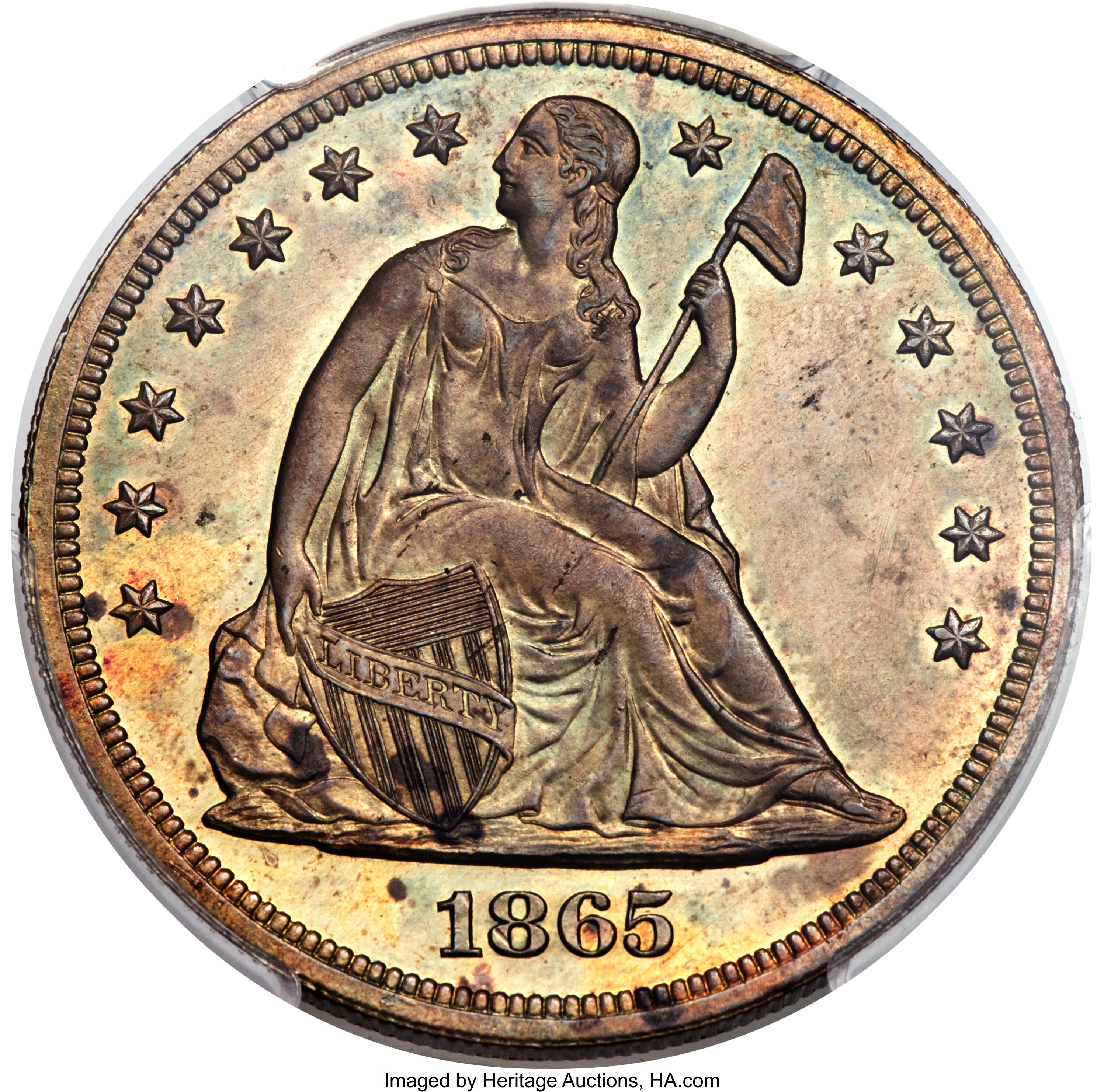 image for: 1865 $1 Seated Dollar, Judd-435, Pollock-508, Low R.7, PR63 Brown PCGS....