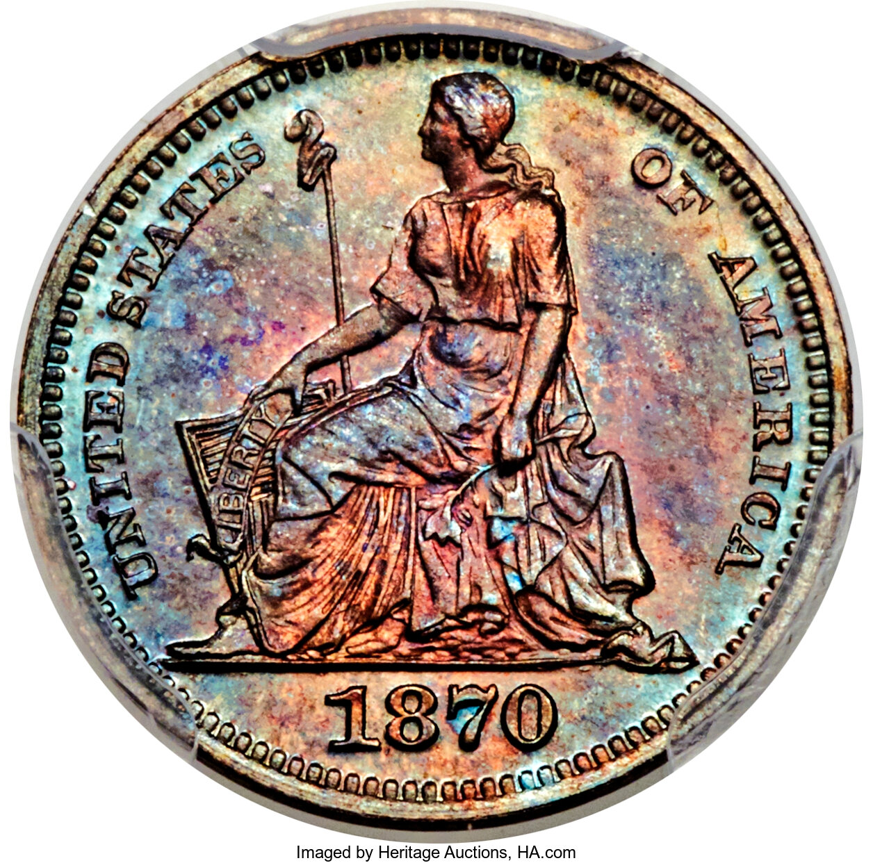 image for: 1870 H10C Half Dime, Judd-818, Pollock-907, Low R.7, PR66 Red and Brown PCGS. CAC....