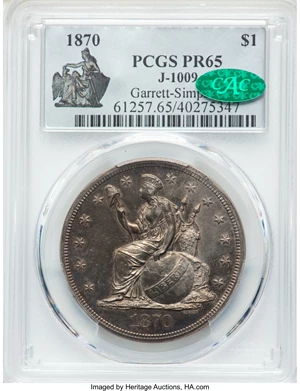 image for: 1870 $1 Standard Silver Dollar, Judd-1009, Pollock-1142, Low R.7, PR65 PCGS. CAC....