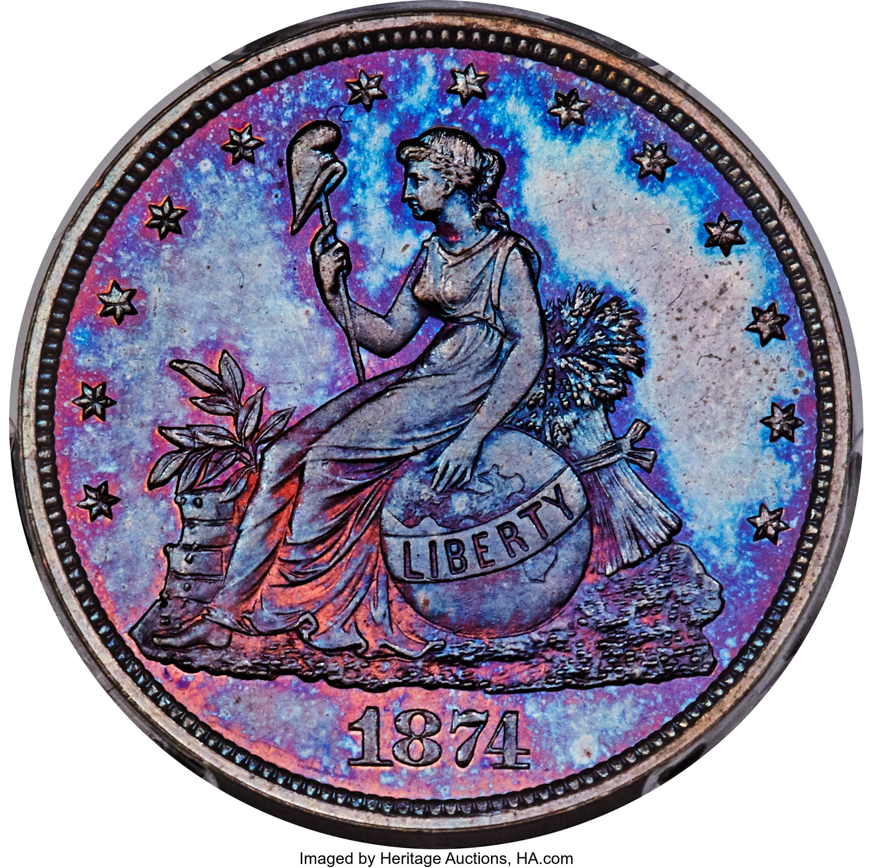 image for: 1874 20C Twenty Cents, Judd-1355, Pollock-1499, Low R.6, PR67 Red and Brown PCGS....