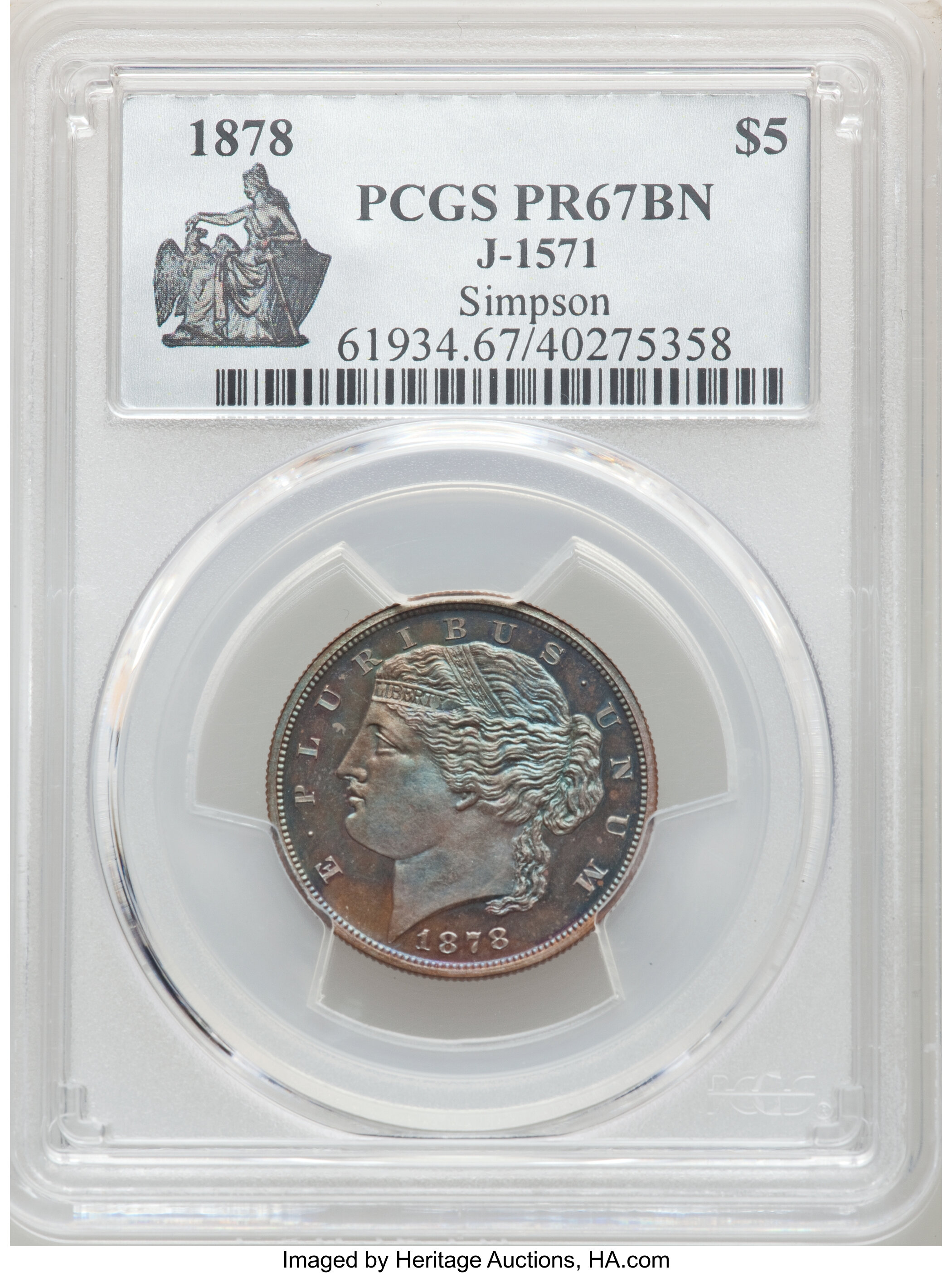 image for: 1878 $5 Half Eagle, Judd-1571, Pollock-1765, Low R.7, PR67 Brown PCGS....