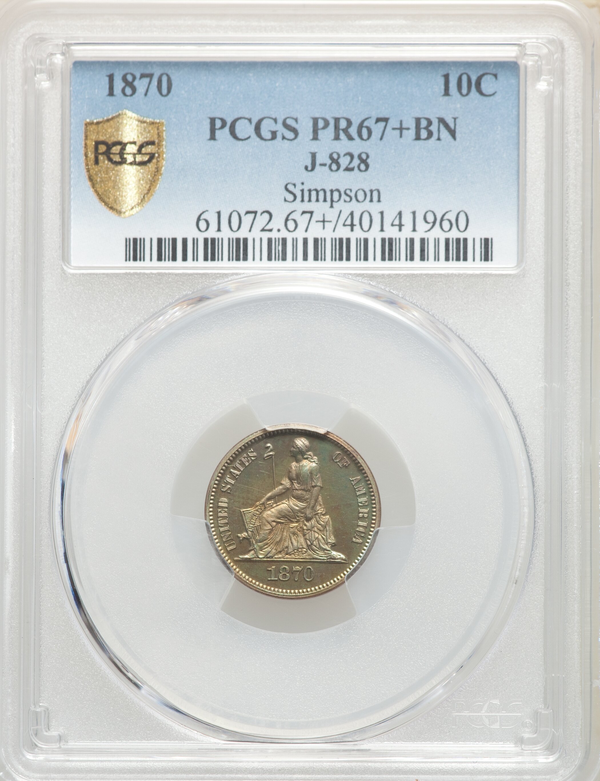 image for: 1870 10C Standard Silver Dime, Judd-828, Pollock-918, High R.6, PR67+ Brown PCGS....