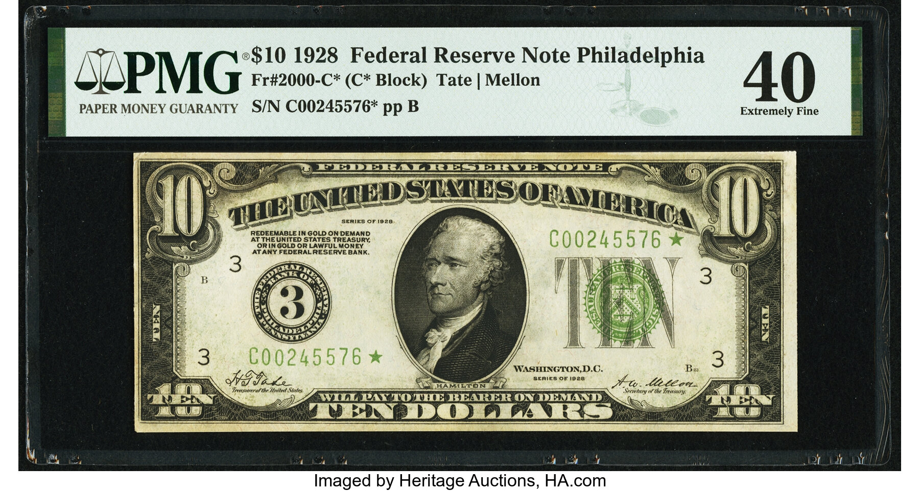 image for: Fr. 2000-C* $10 1928 Federal Reserve Note. PMG Extremely Fine 40....