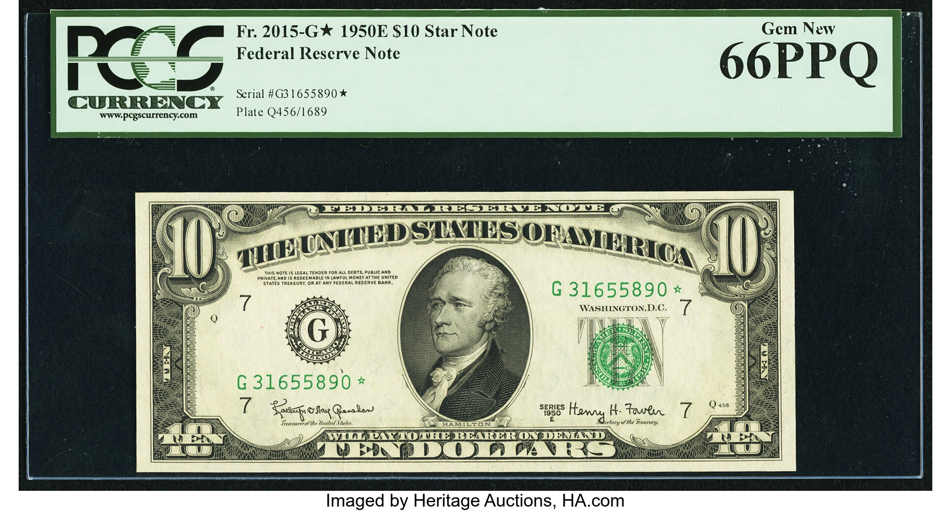 image for: Fr. 2015-G* $10 1950E Federal Reserve Note. PCGS Gem New 66PPQ....