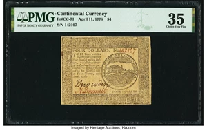 image for: Continental Currency April 11, 1778 $4 PMG Choice Very Fine 35....