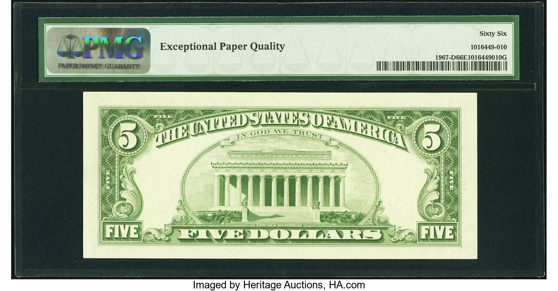 image for: Fr. 1967-D $5 1963 Federal Reserve Note. PMG Gem Uncirculated 66 EPQ....