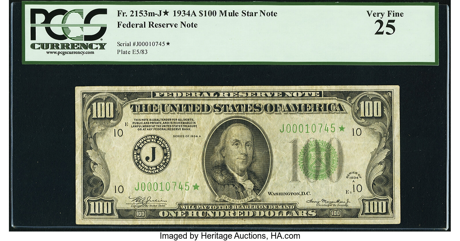 1934A $100 Replacement, Kansas City (Fr. 2153J*)